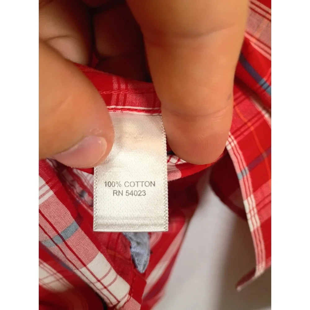 Classic Banana Republic Mens Large Red White Plaid Soft Wash Slim Fit Shirt